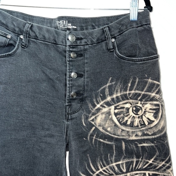 Malocchio Collection - Black Wide Leg Jean with Bleached Eye Designs - Picture 2 of 5